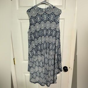 Elegant Navy Blue and White High Low Tunic